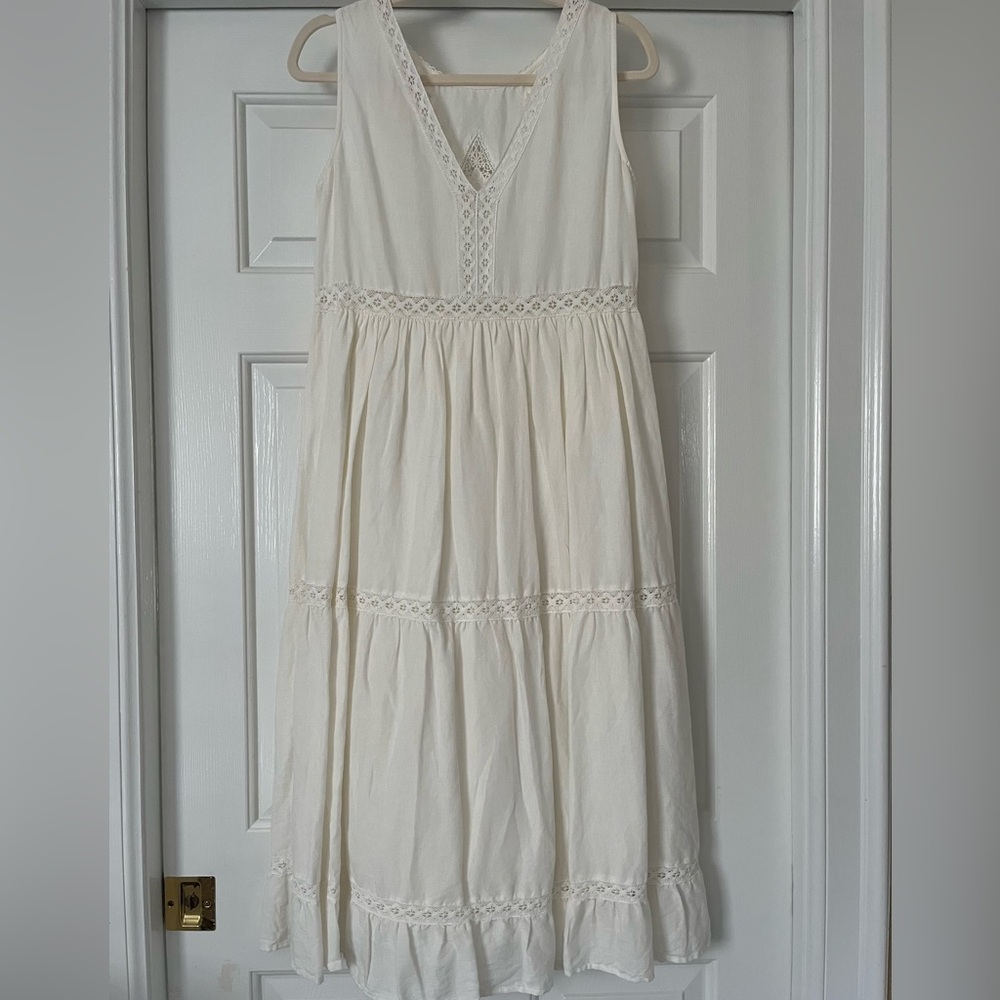 Sezane Zarri embroidered white/ecru lace midi dress.  Cotton/linen. Size 38 - Picture 10 of 15